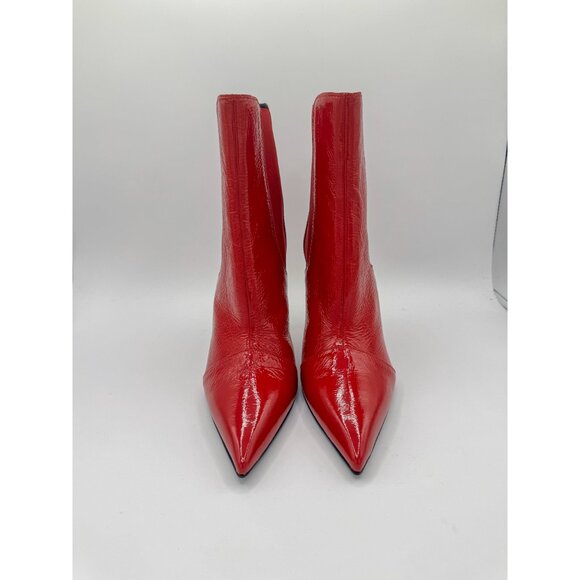 Balmain Moneta Engraved Heeled Red Ankle Boots - Picture 3 of 12